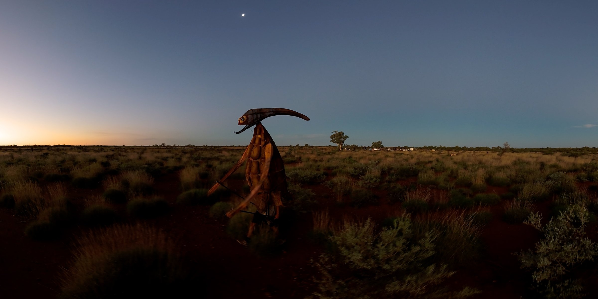 The Marrga creation being walks across Pilbara Country at dusk